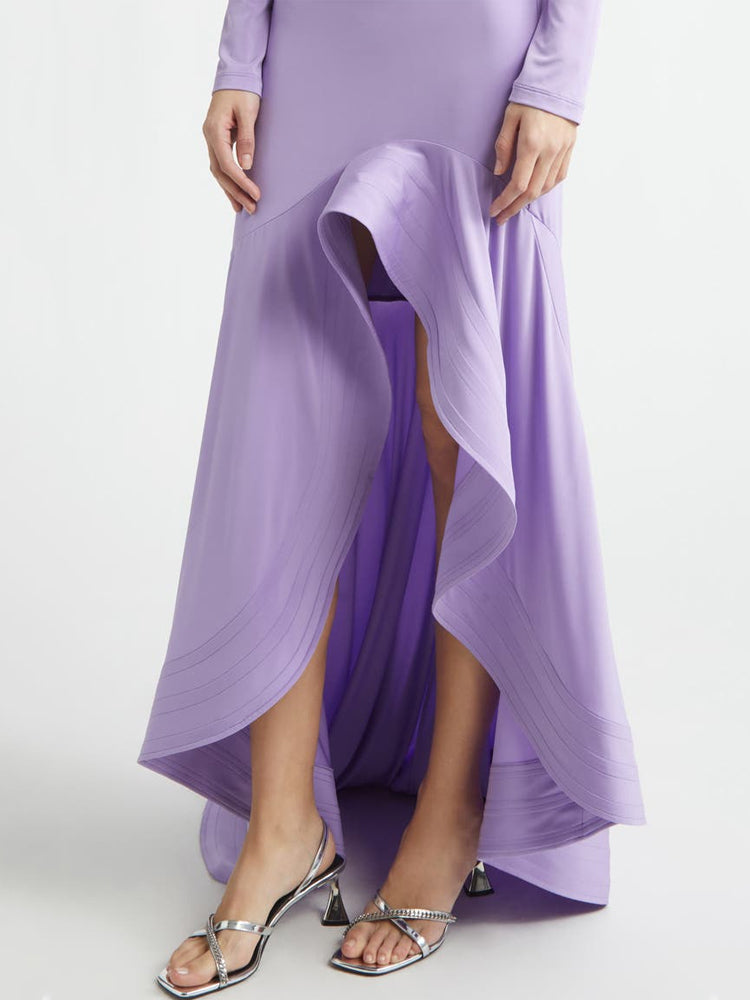 Lavendelfarbenes, gerafftes Meerjungfrauenkleid mit Hi-Lo-Saum