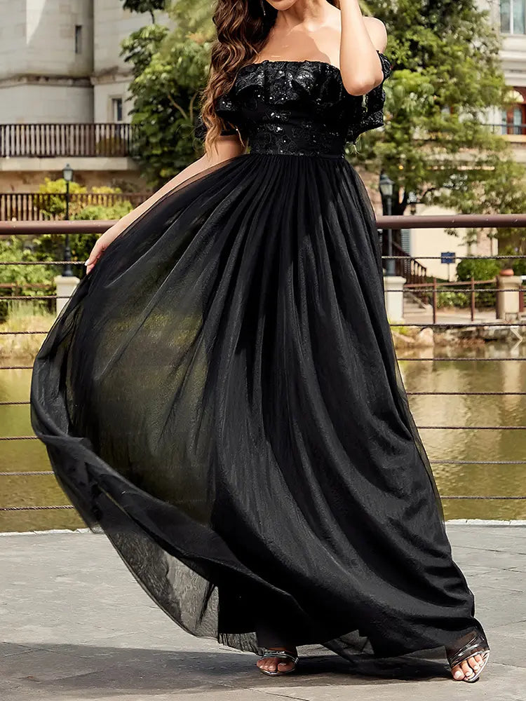 Sexy trägerloses Pailletten-Mesh-Kleid