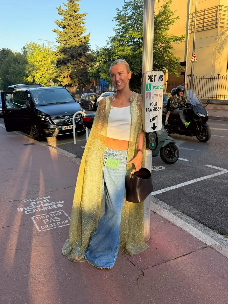 Limettengrüner, transparenter Glitzer-Langumhang