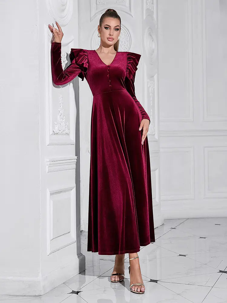 Elegantes V-Ausschnitt Maxikleid