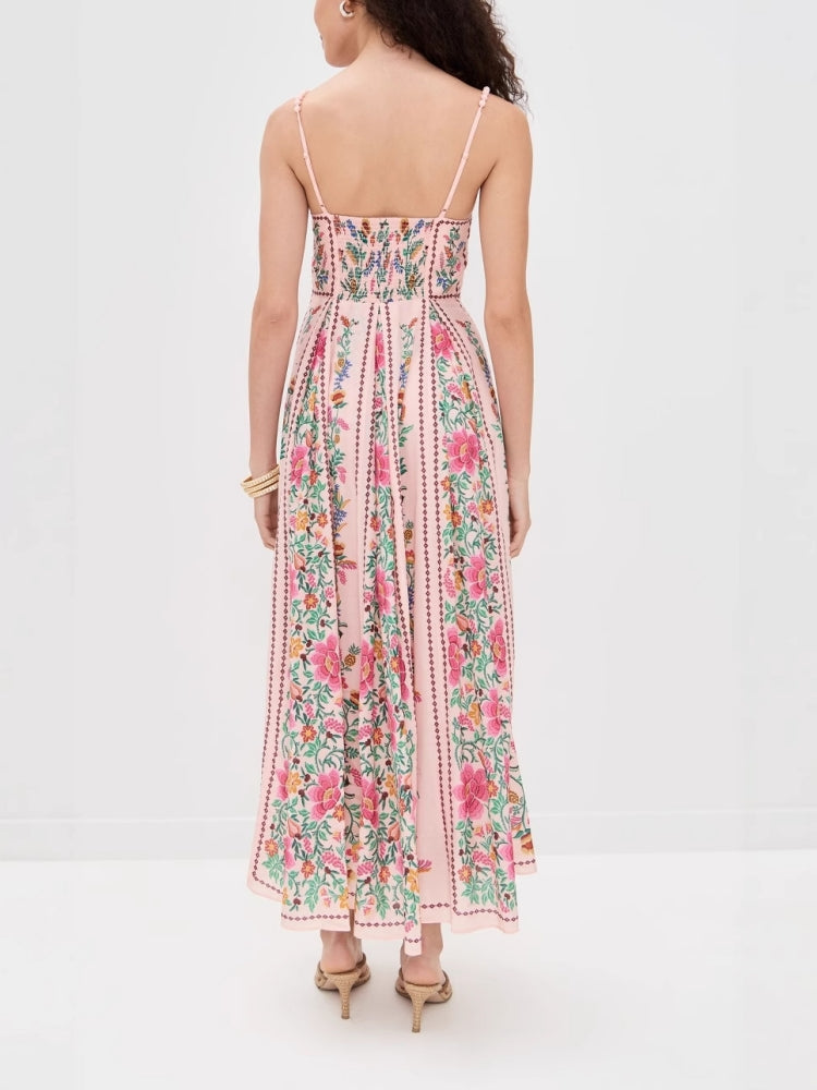 Bedrucktes, perlenbesetztes Neckholder-Kleid für den Urlaub