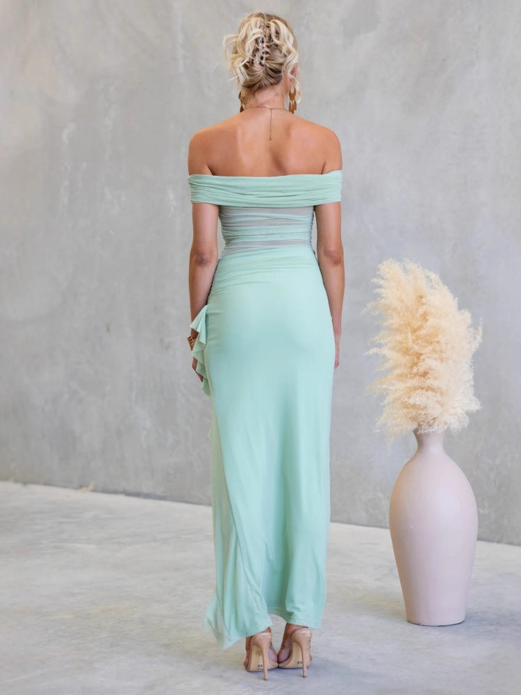 Schlitztes, durchscheinendes Bodycon Maxikleid