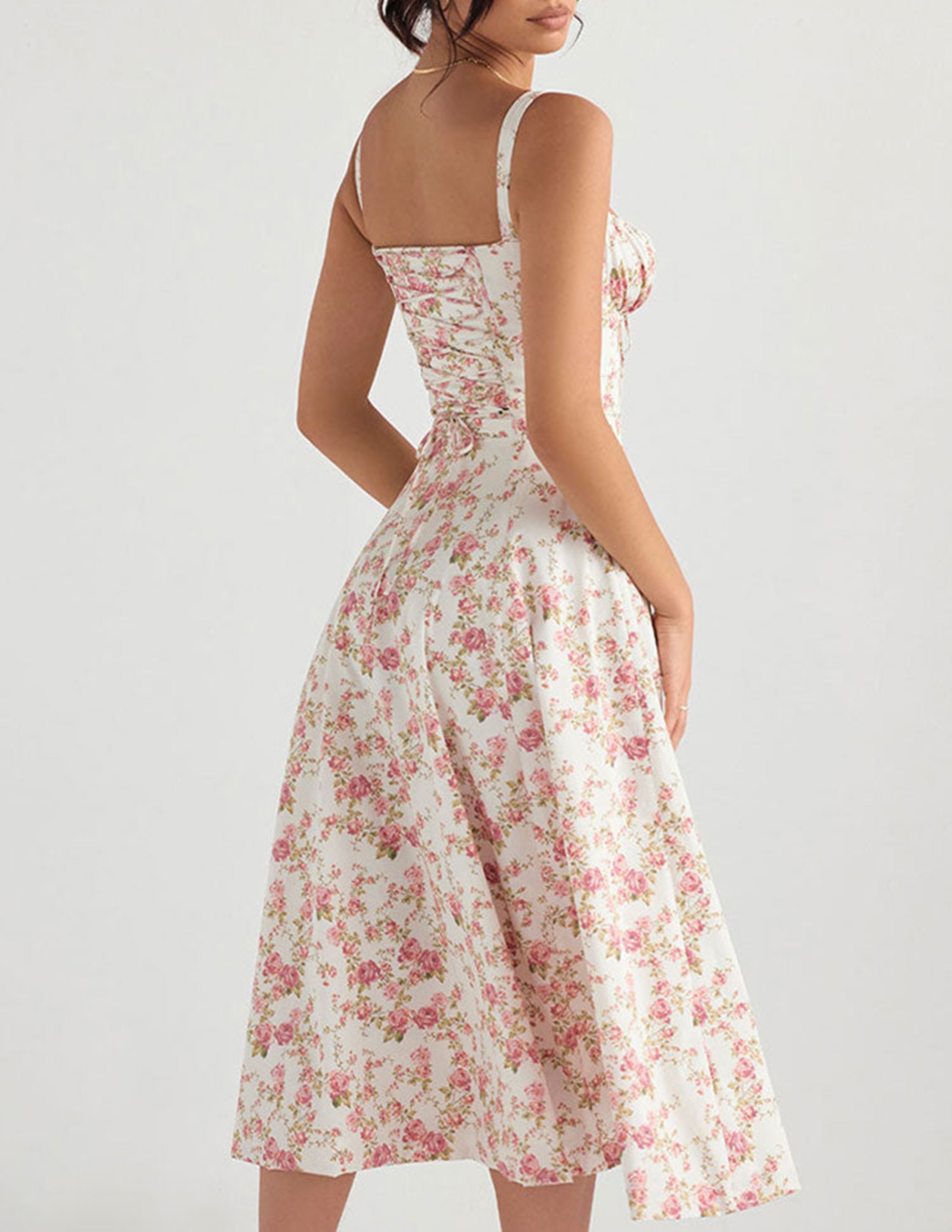 Kleid mit Rosenmuster und Fischgrätmuster