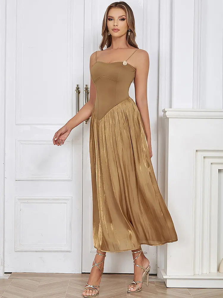 Ärmelloses gerafftes Maxikleid