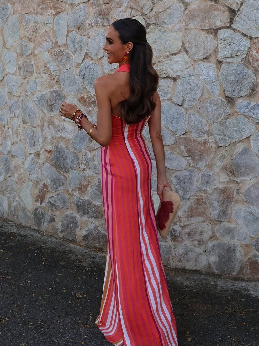 Sunset Samba Neckholder-Kleid mit Streifen