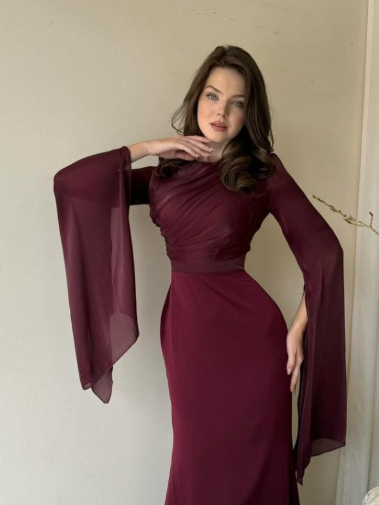 Maxikleid aus Chiffon mit Volantärmeln