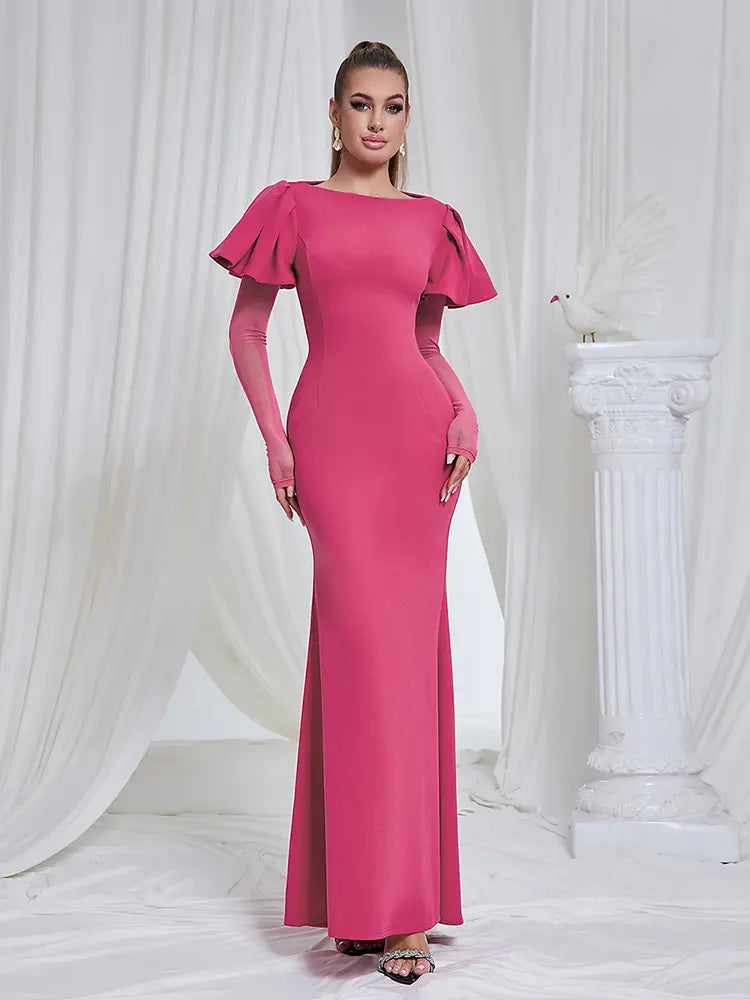 Elegantes Netz-Langarmkleid