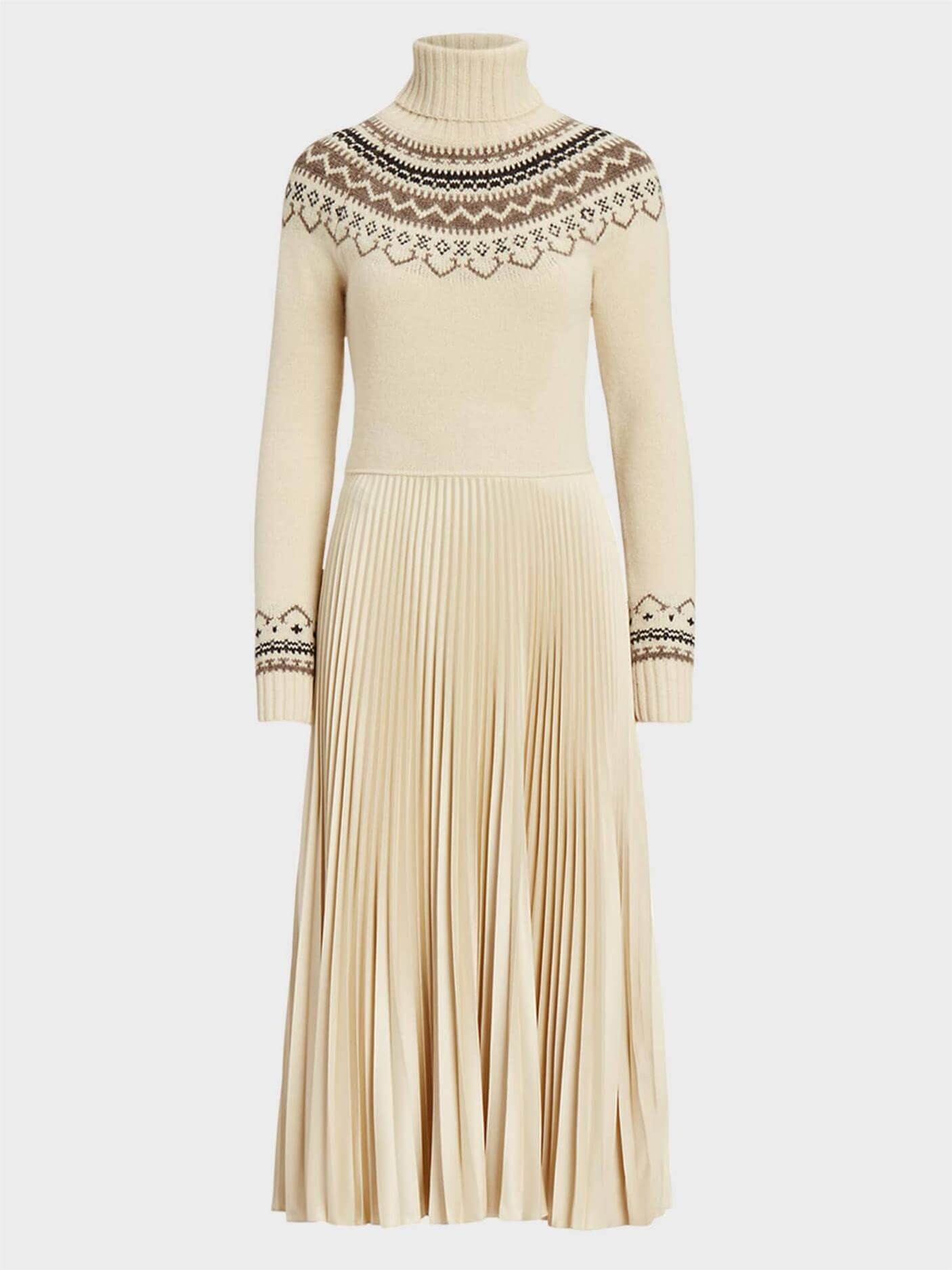 Hybrid-Strickkleid mit Faltenrock und Rollkragen