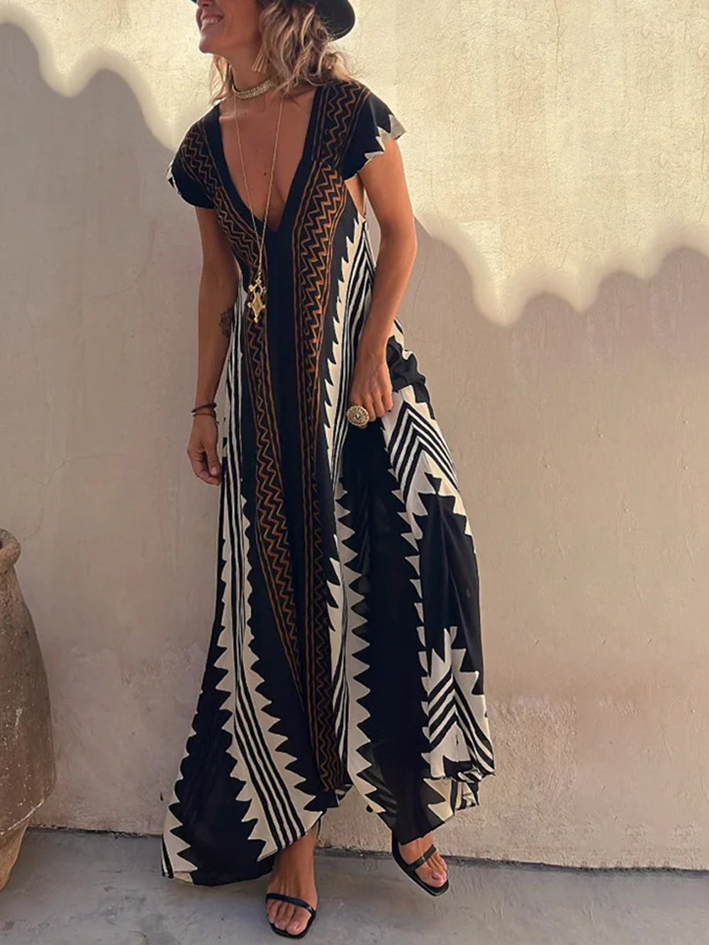 Shannon Maxikleid mit böhmischem Azteken-Print