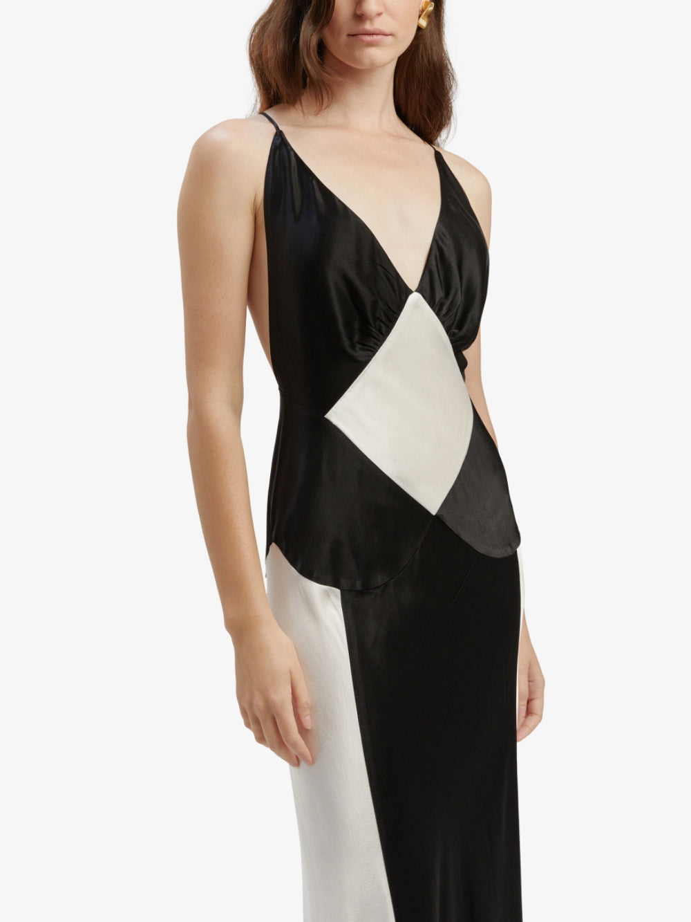 Schwarzes Maxi-Kleid mit Elfenbeinkontrast