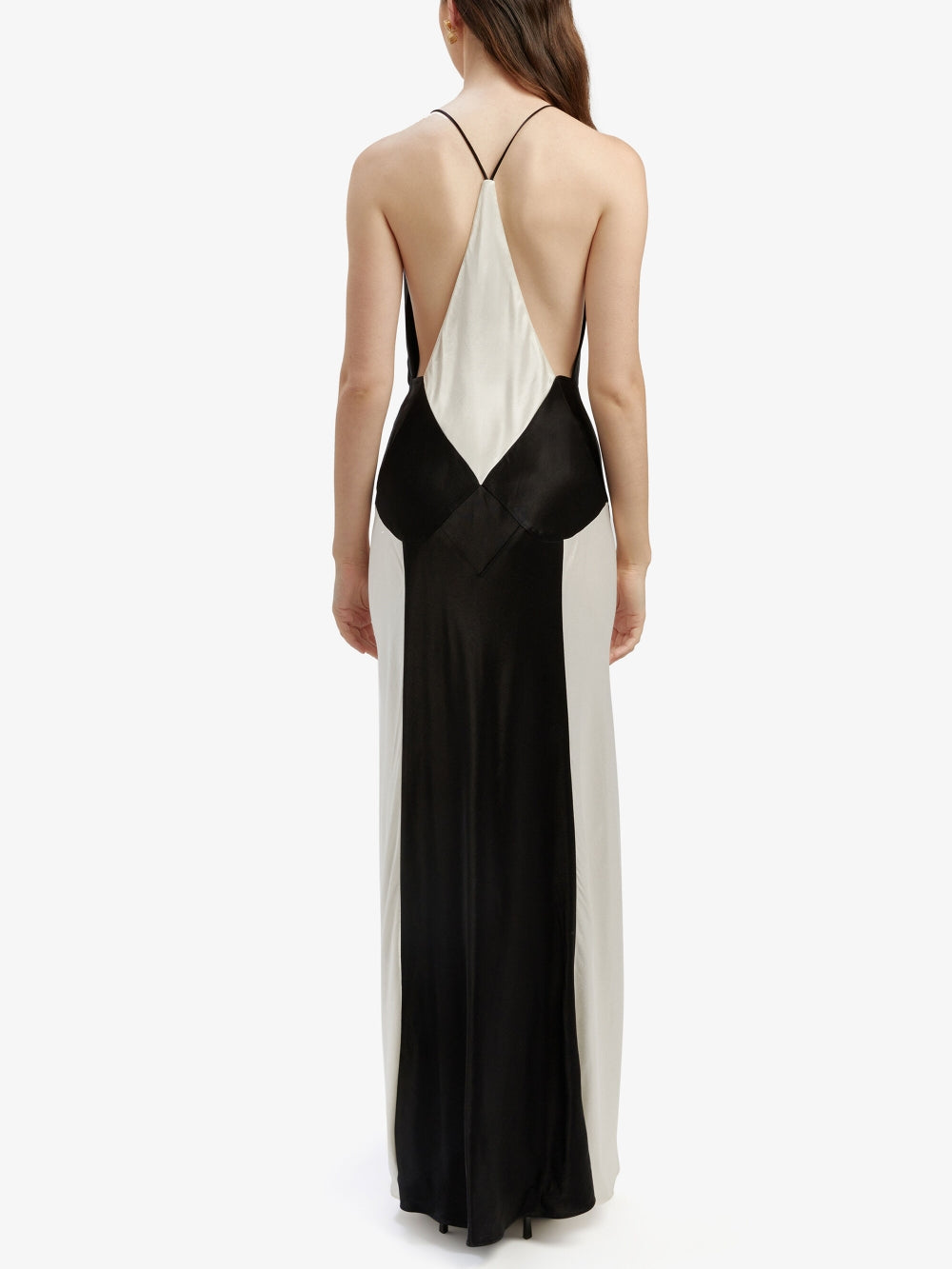 Schwarzes Maxi-Kleid mit Elfenbeinkontrast