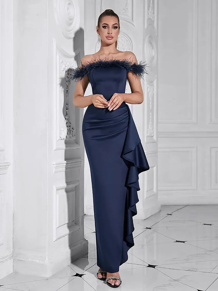 Sexy schulterfreies, figurbetontes Kleid mit Rüschen