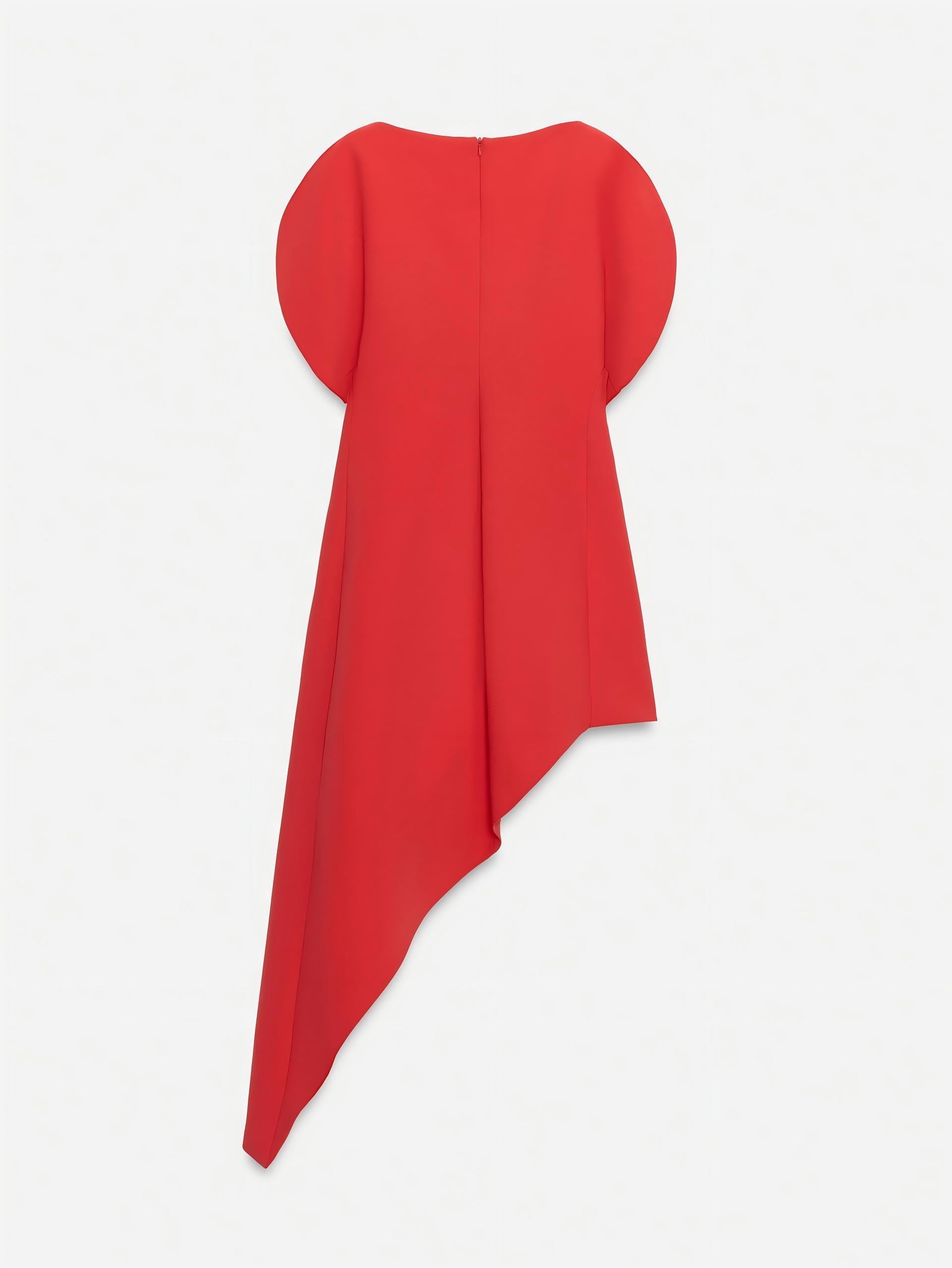 Puff Sleeves Asymmetric Midi Dress