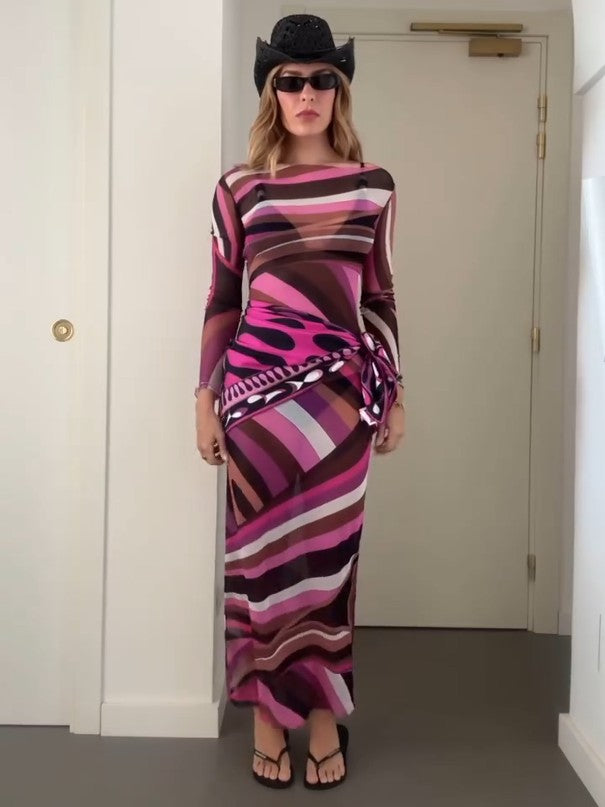 Vivid Mirage Mesh Maxikleid mit Schal