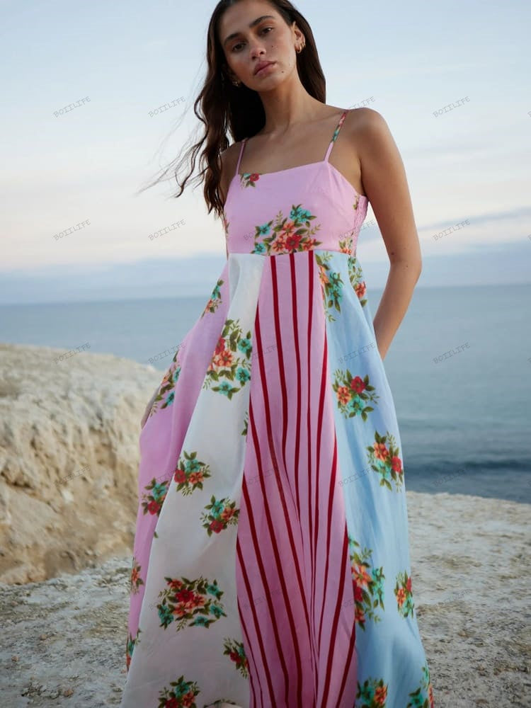 Ärmelloses A-Linien-Maxikleid mit Graffiti-Print
