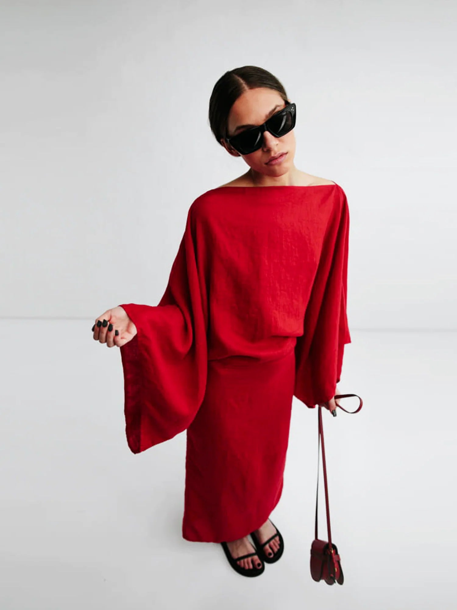 Kimono-Kleid „Crimson Linen Breeze“