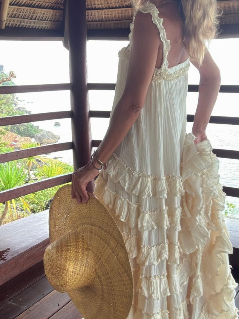 Boho-Maxikleid mit Rüschen und Stufenrock
