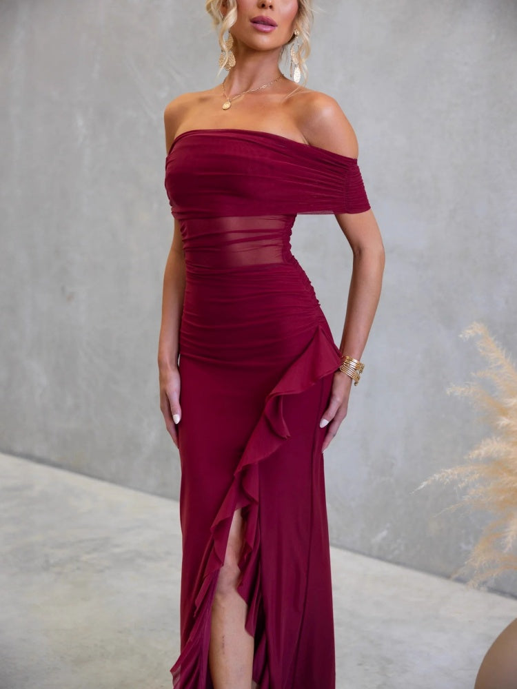 Schlitztes, durchscheinendes Bodycon Maxikleid