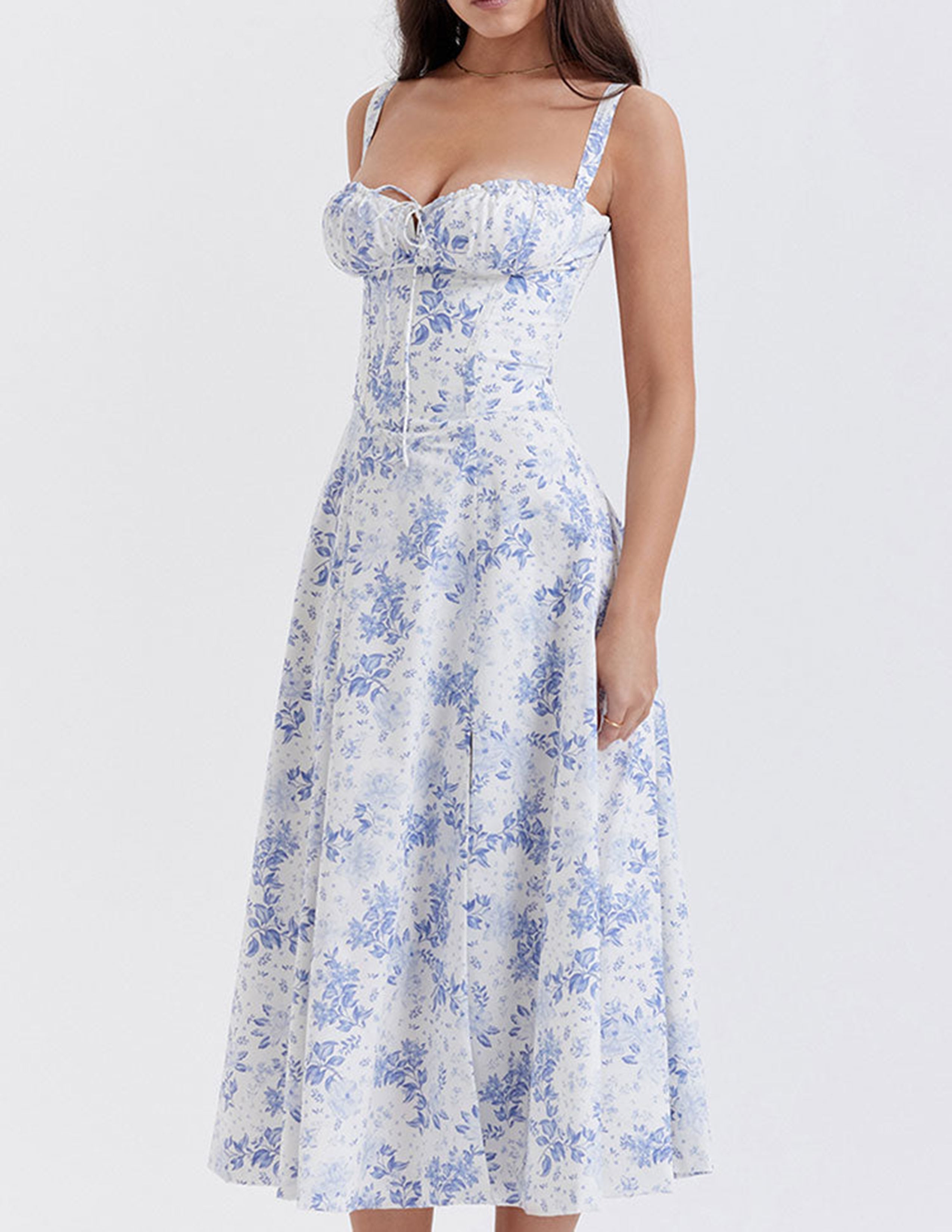 Kleid mit Rosenmuster und Fischgrätmuster