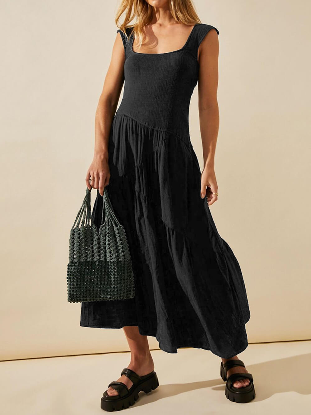 Maxikleid mit eckigem Ausschnitt im Boho-Patchwork-Stil