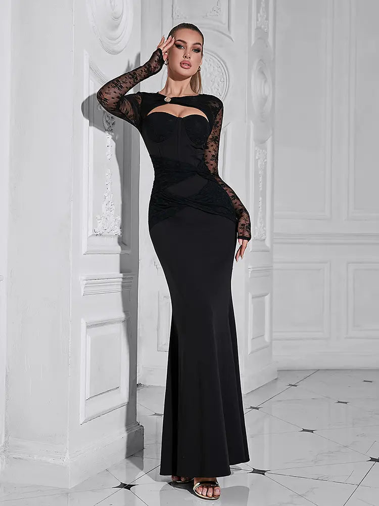 Sexy Kleid mit V-Ausschnitt und langen Ärmeln