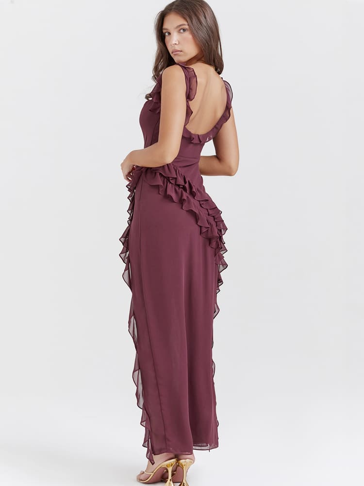 Gerüschtes langes Maxikleid - Mulberry