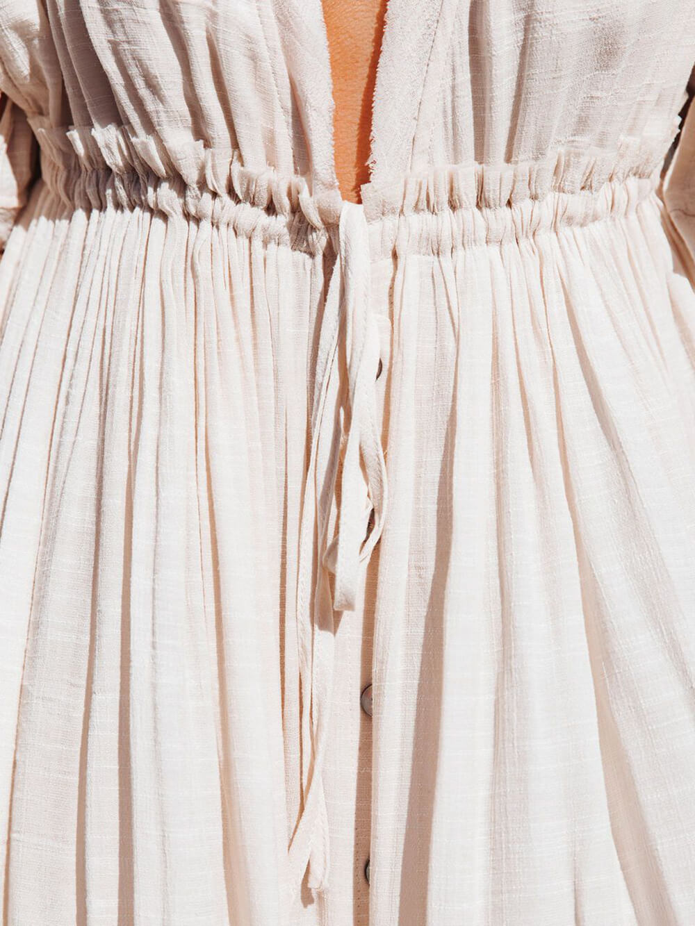 Knopf Baumwoll Leinen Perfektes Strand Boho Maxikleid