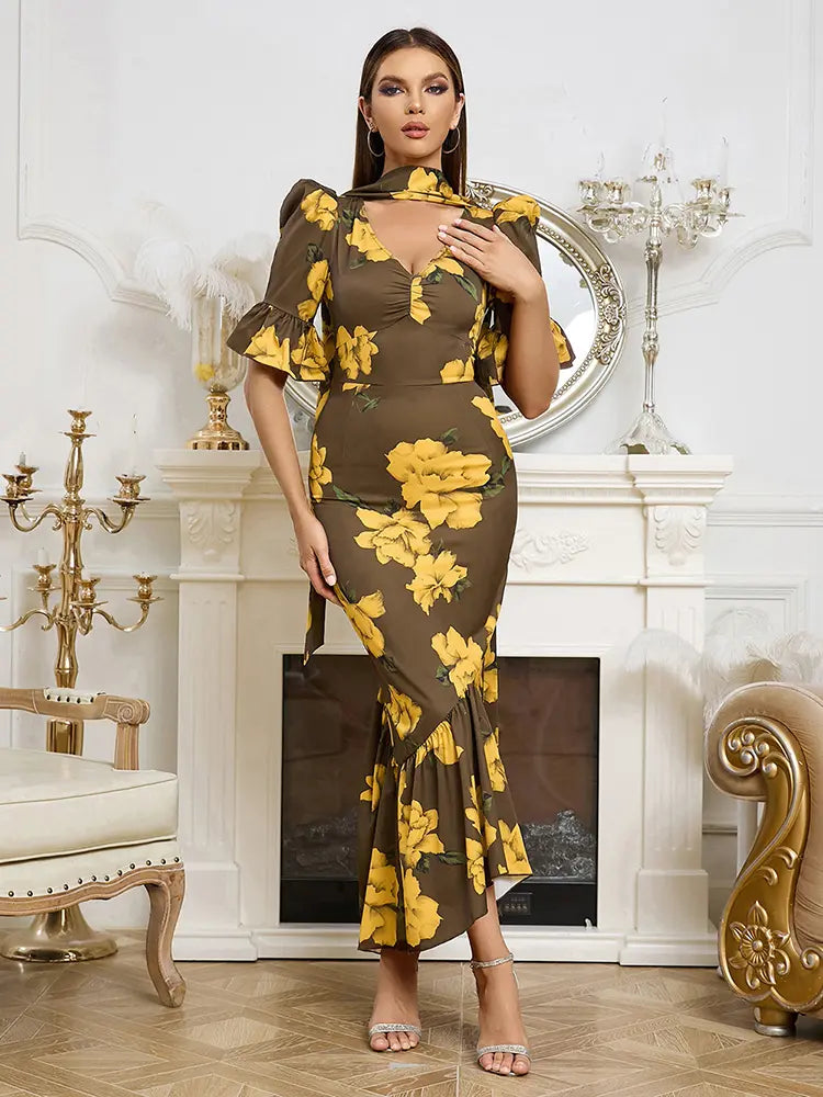 Vintage Puffärmel-Slim-Kleid