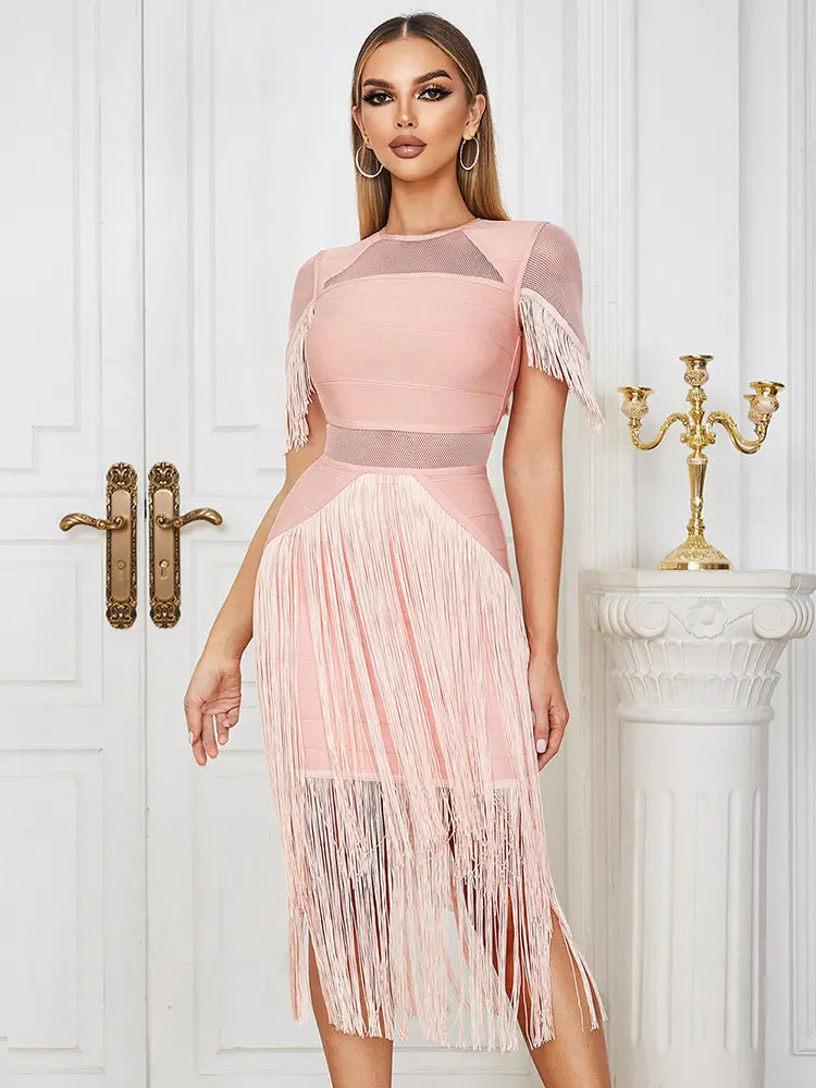 Fransenkleid aus Mesh-Bandagenstoff