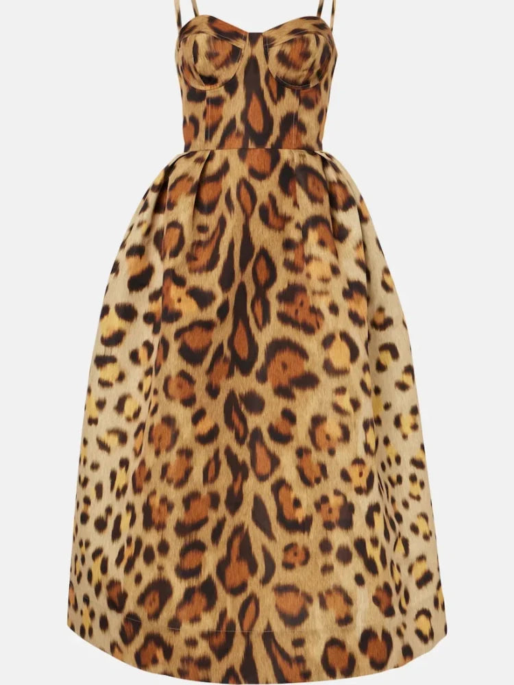 Animal-Print Bustier-Midikleid