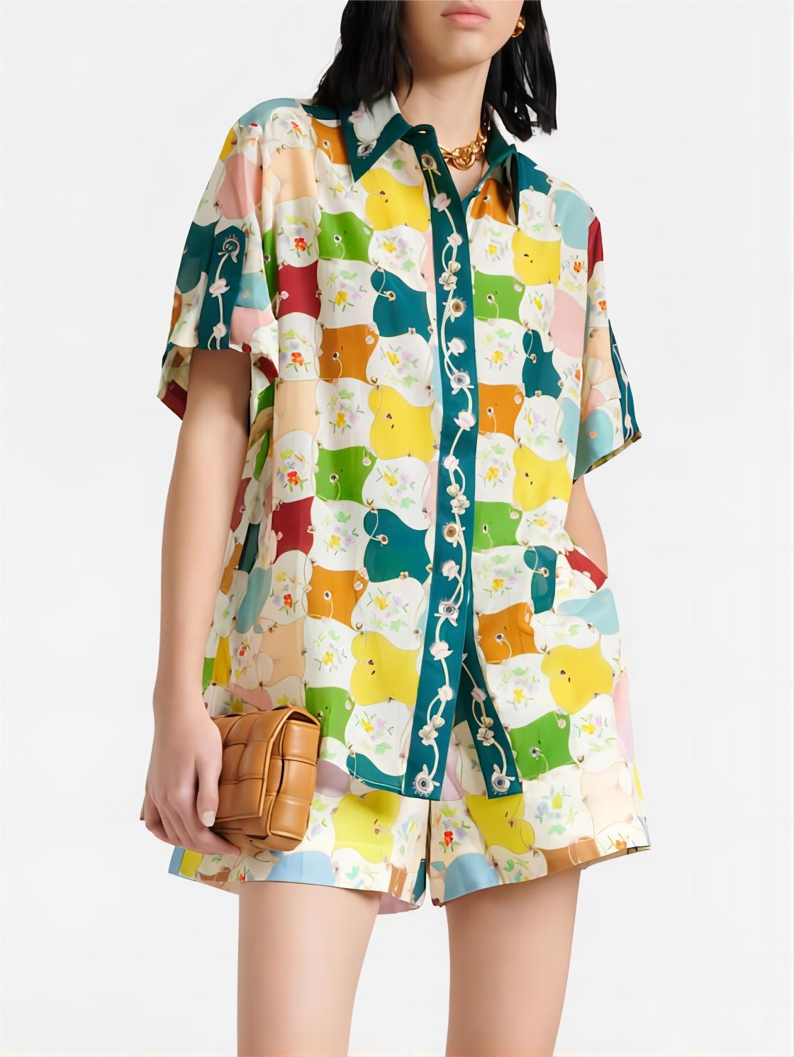 Trendiges Graffiti-Print Hemd-Shorts-Set