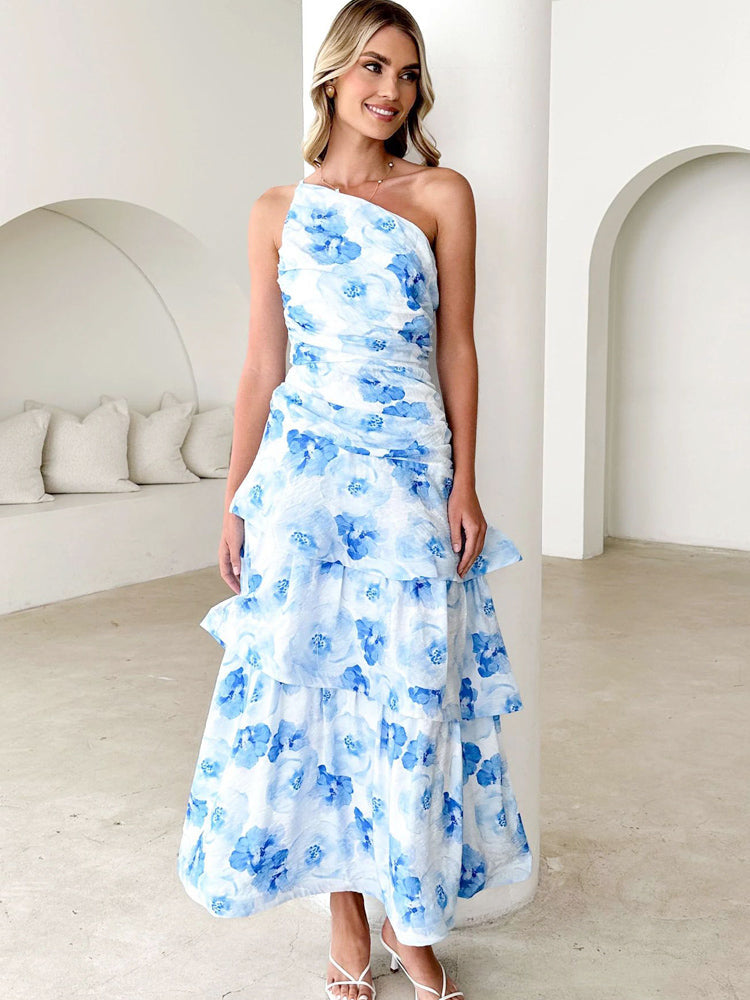 Einachseliges Neckholder-Kleid mit Blumenmuster