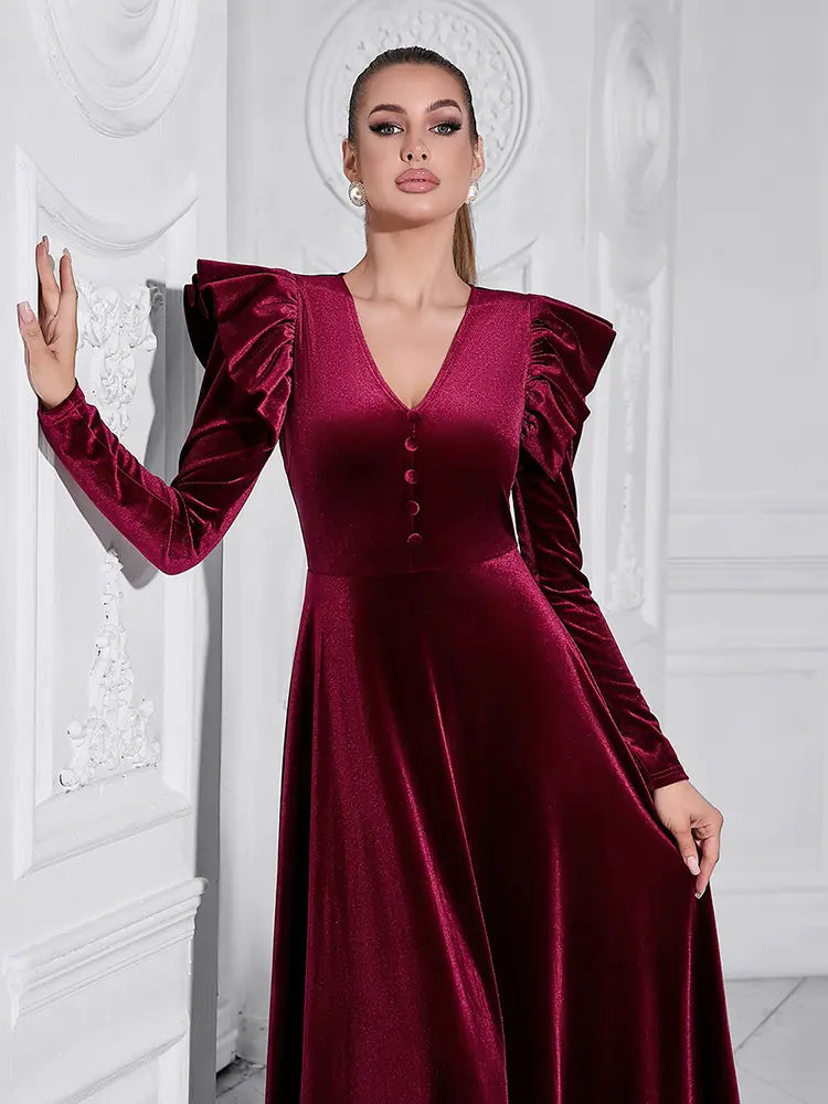 Elegantes V-Ausschnitt Maxikleid