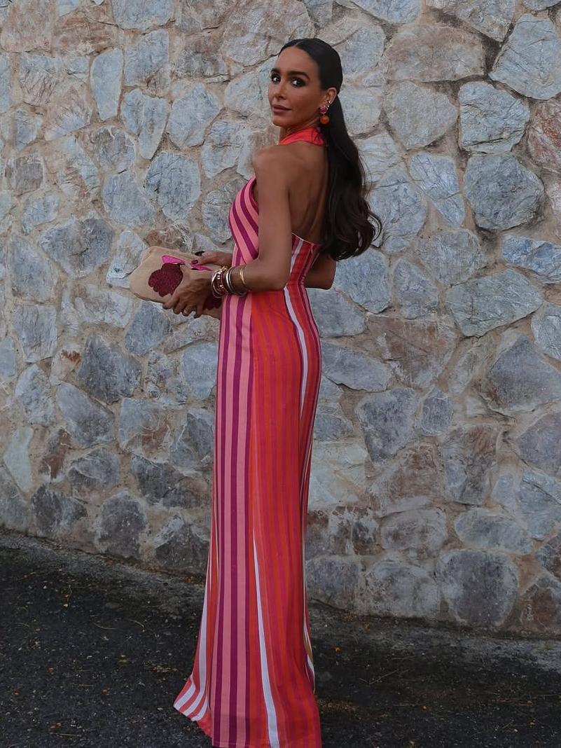 Sunset Samba Neckholder-Kleid mit Streifen