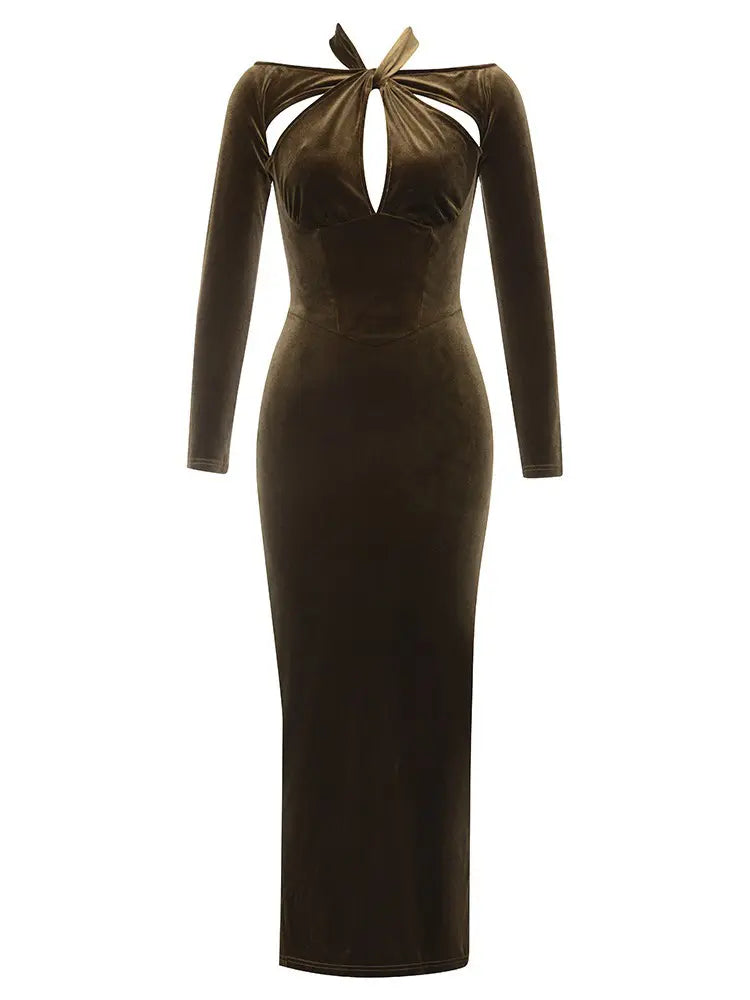 Samtkleid mit Cut-Outs und Neckholder