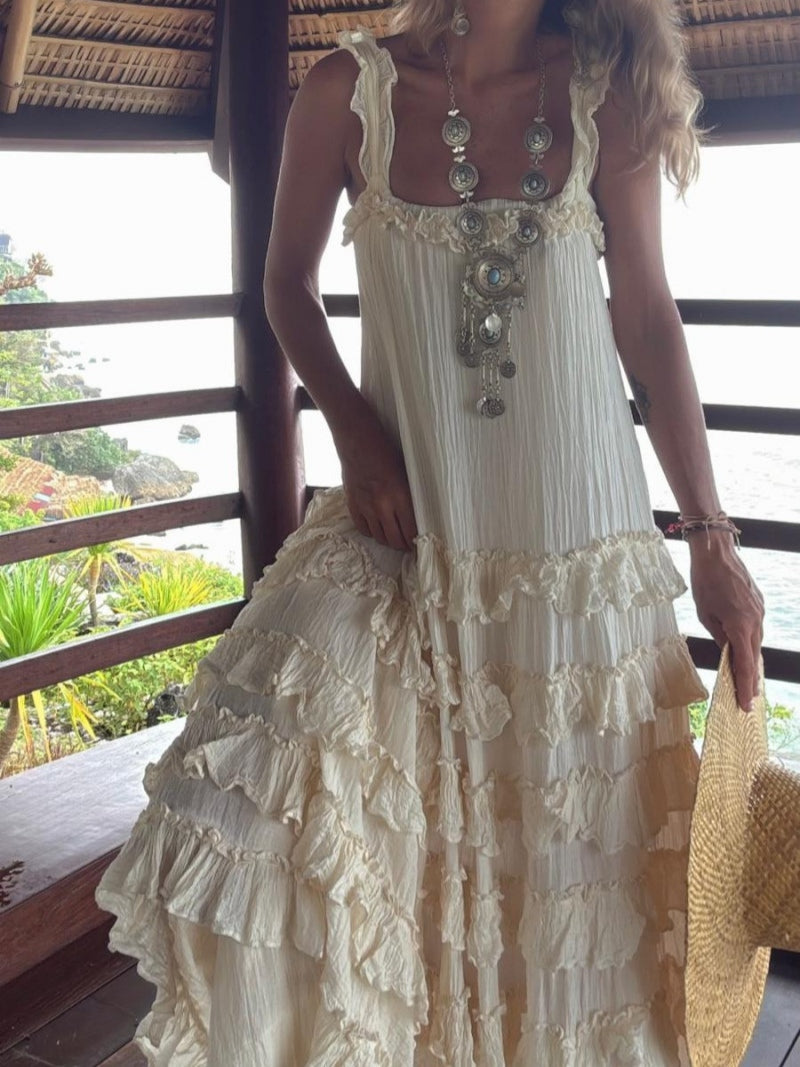 Boho-Maxikleid mit Rüschen und Stufenrock