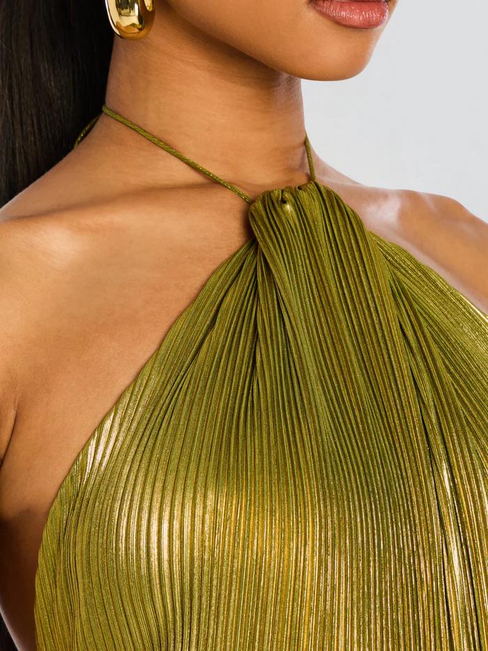 Thalia Metallic Peridot Maxikleid