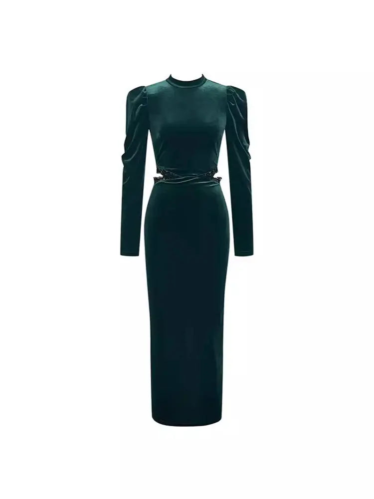 Abendkleid aus Samt mit Spitzenausschnitten