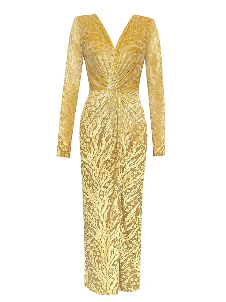 Sexy Samtkleid mit langen Ärmeln und Raffungen