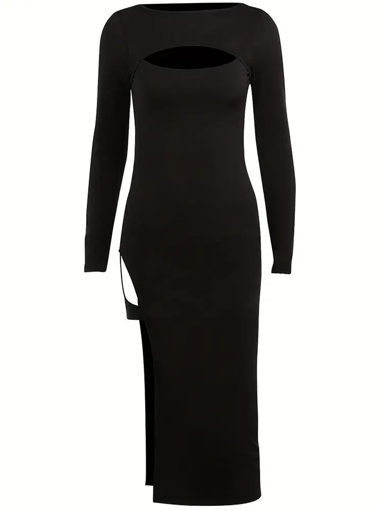 Figurbetontes schulterfreies Langarmkleid