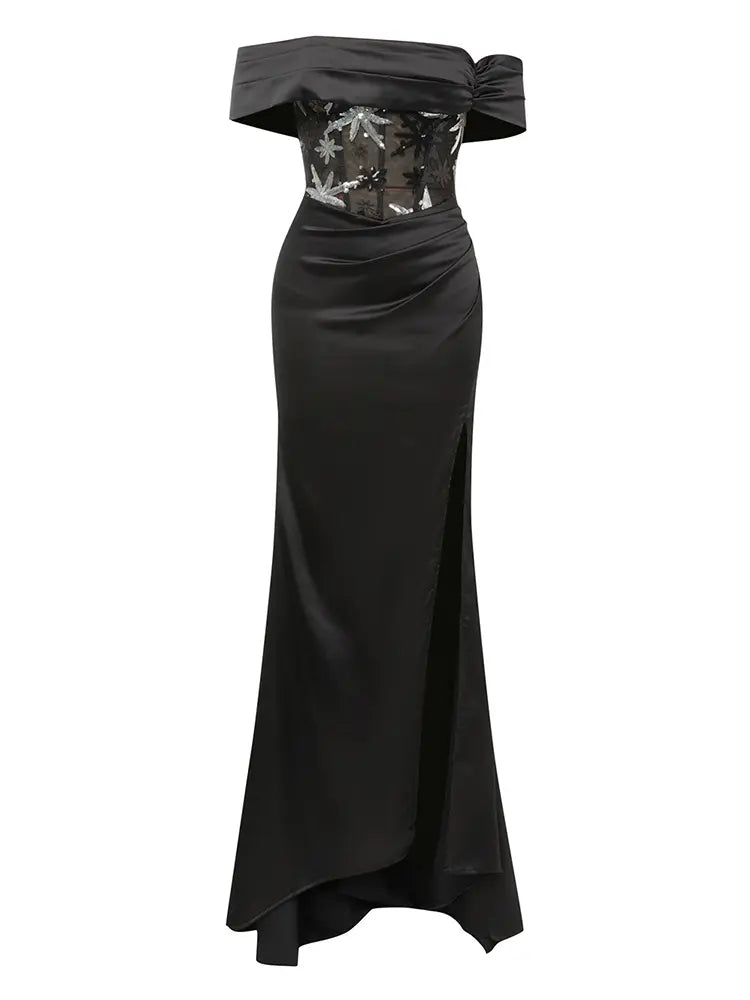 Trägerloses Pailletten-Abendkleid mit Rückenausschnitt