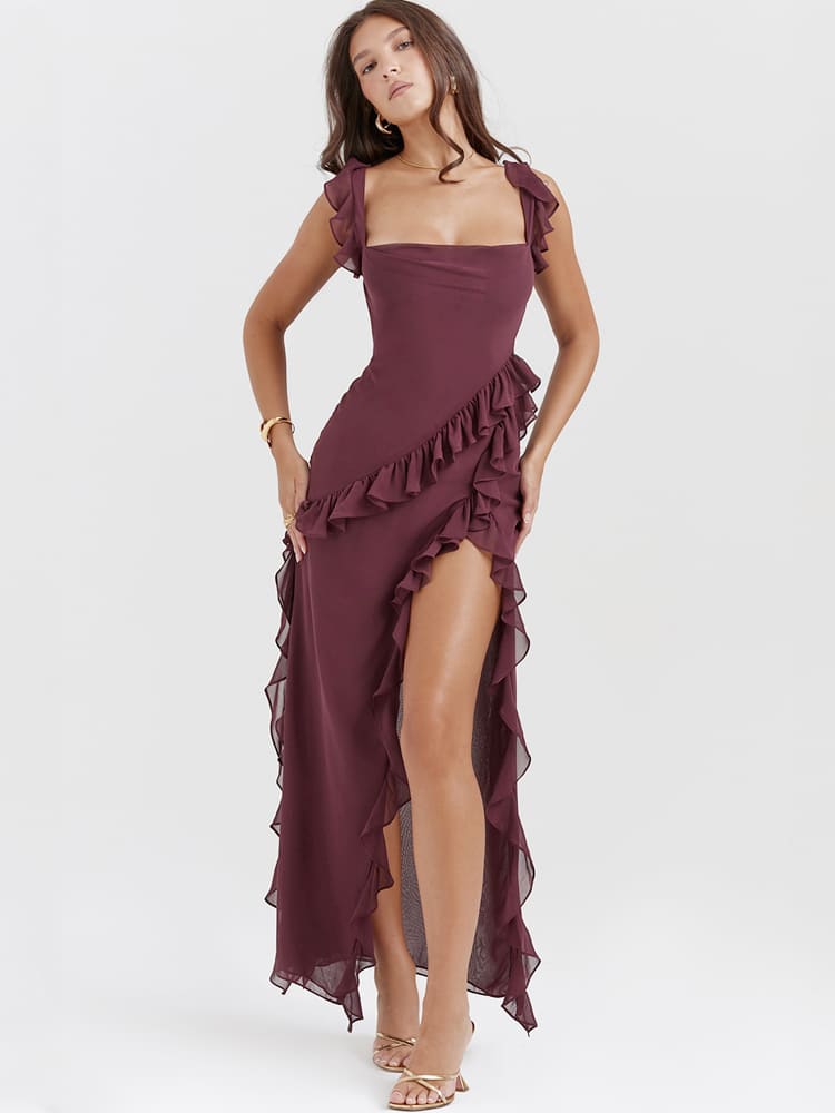 Gerüschtes langes Maxikleid - Mulberry