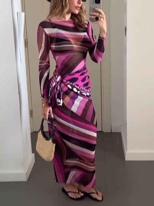 Vivid Mirage Mesh Maxikleid mit Schal