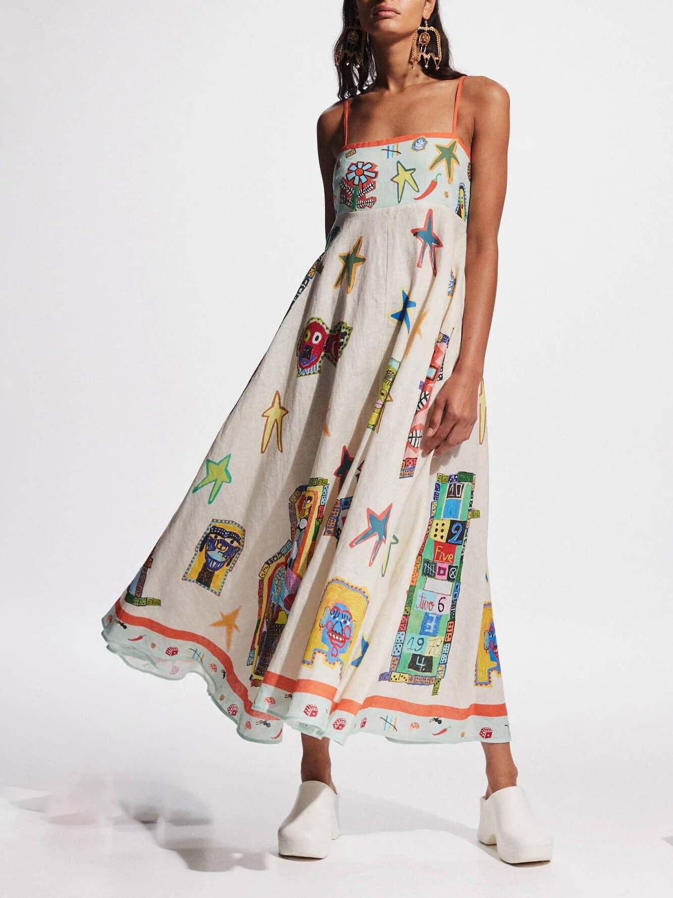Einzigartiges Graffiti-Print Träger Langes Swing-Maxikleid
