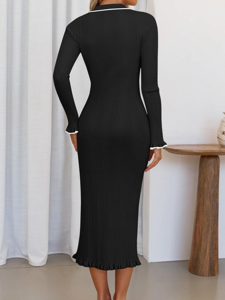 Gestricktes Langarmkleid mit Kragen