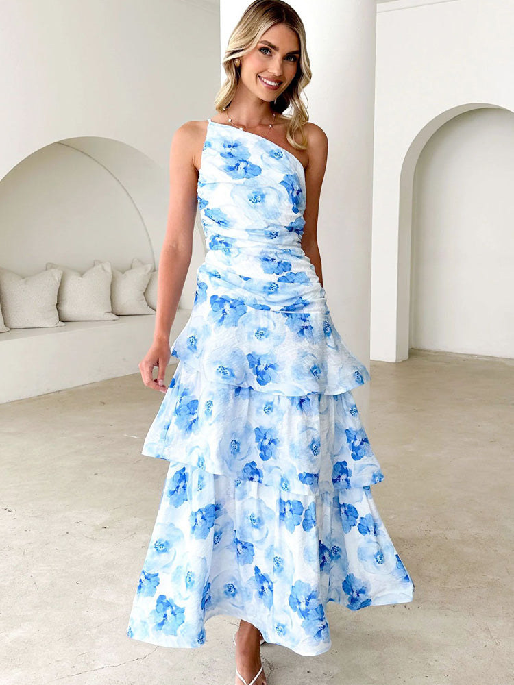 Einachseliges Neckholder-Kleid mit Blumenmuster