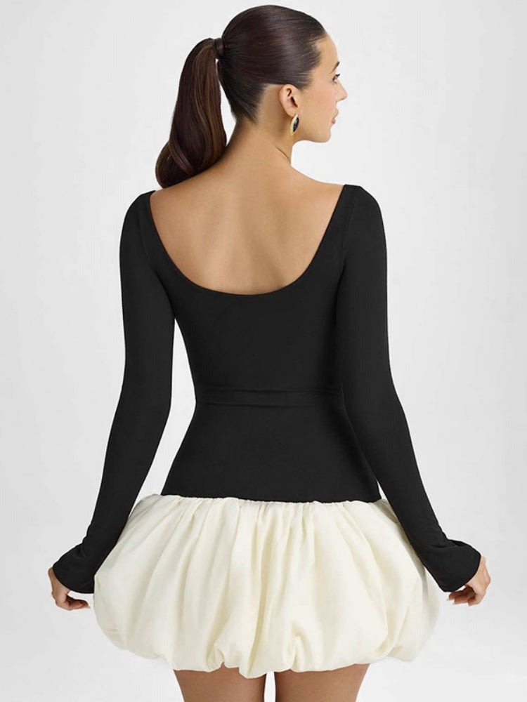 Elegantes Colorblock-Kleid mit U-Boot-Ausschnitt