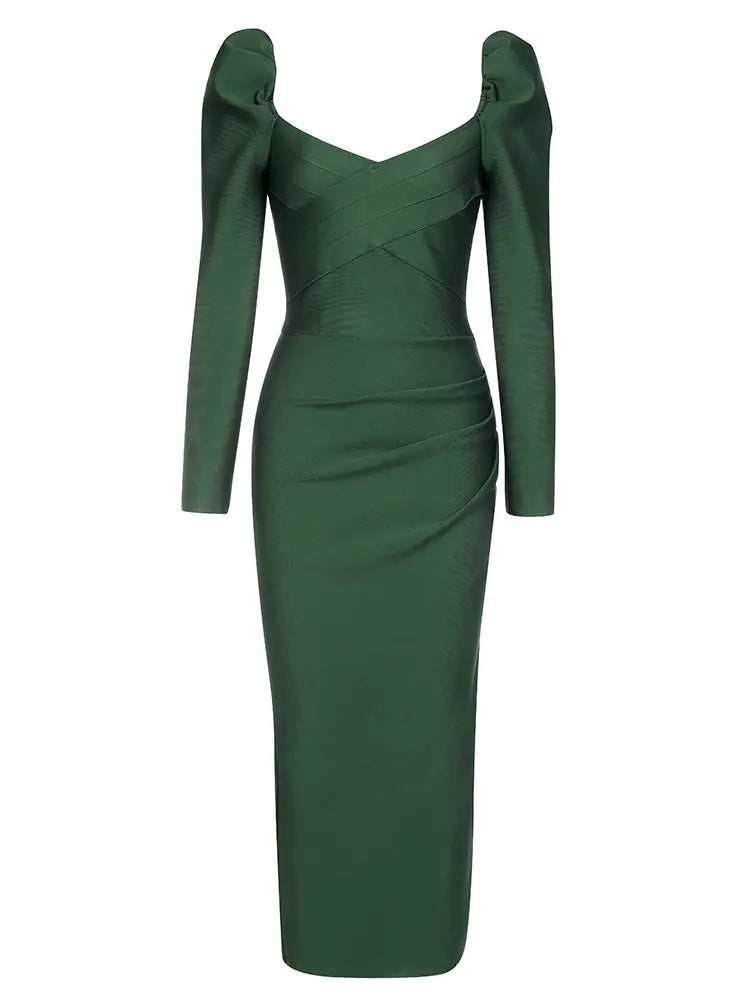 Trägerloses Bandage-Kleid mit Puffärmeln