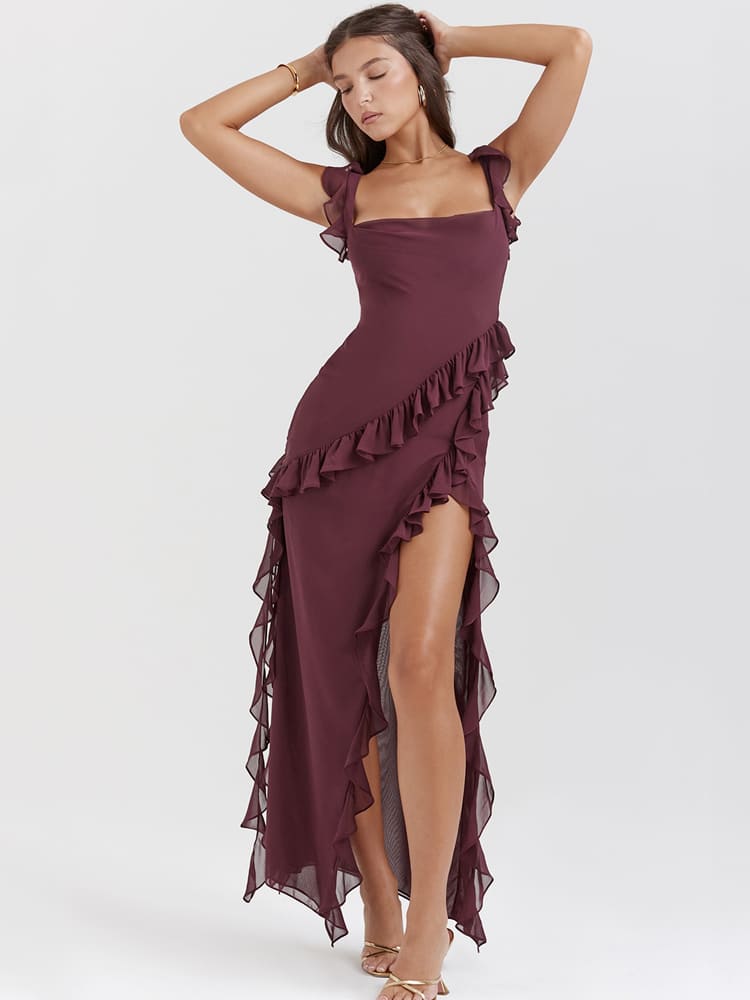 Gerüschtes langes Maxikleid - Mulberry