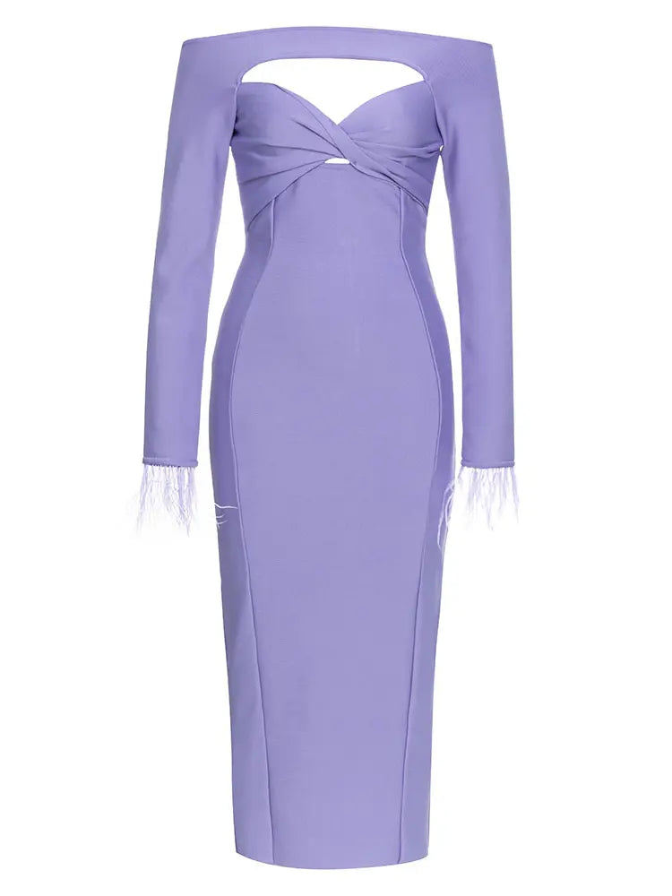 Sexy schulterfreies Kleid mit Federärmeln